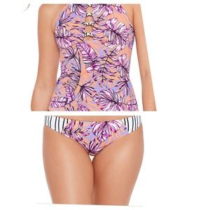 High-Neck Cutout Tankini Top & Bikini Bottom
